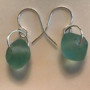 Handmade Aqua Sea glass Sterling Silver Earrings